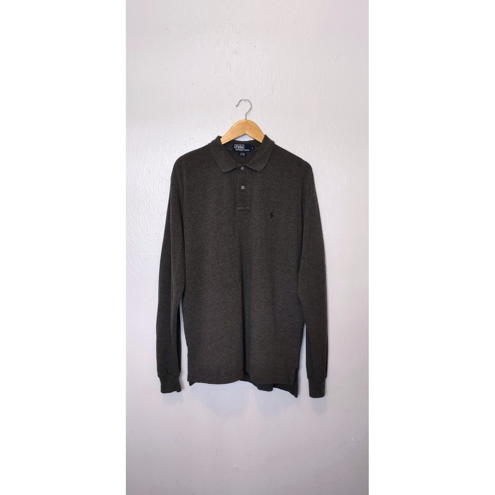 Polo Ralph Lauren Men's Long Sleeve Grey Polo with Maroon Embroiderd Polo Pony